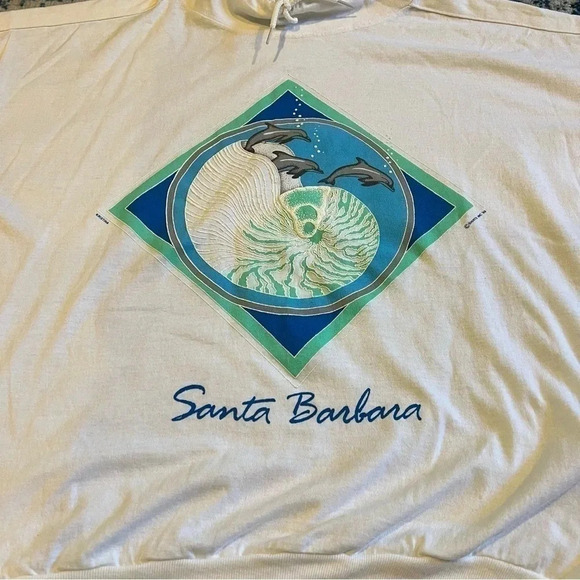 Vintage 1988 Santa Barbara Beach Short Sleeve Top nautilus dolphin print small - Picture 2 of 7